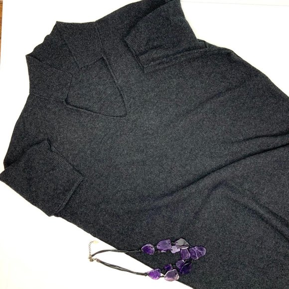 JAMES PERSE 100% Cashmere Oversized Polo Sweater Dress Gray Sz XS (0) - Picture 14 of 16